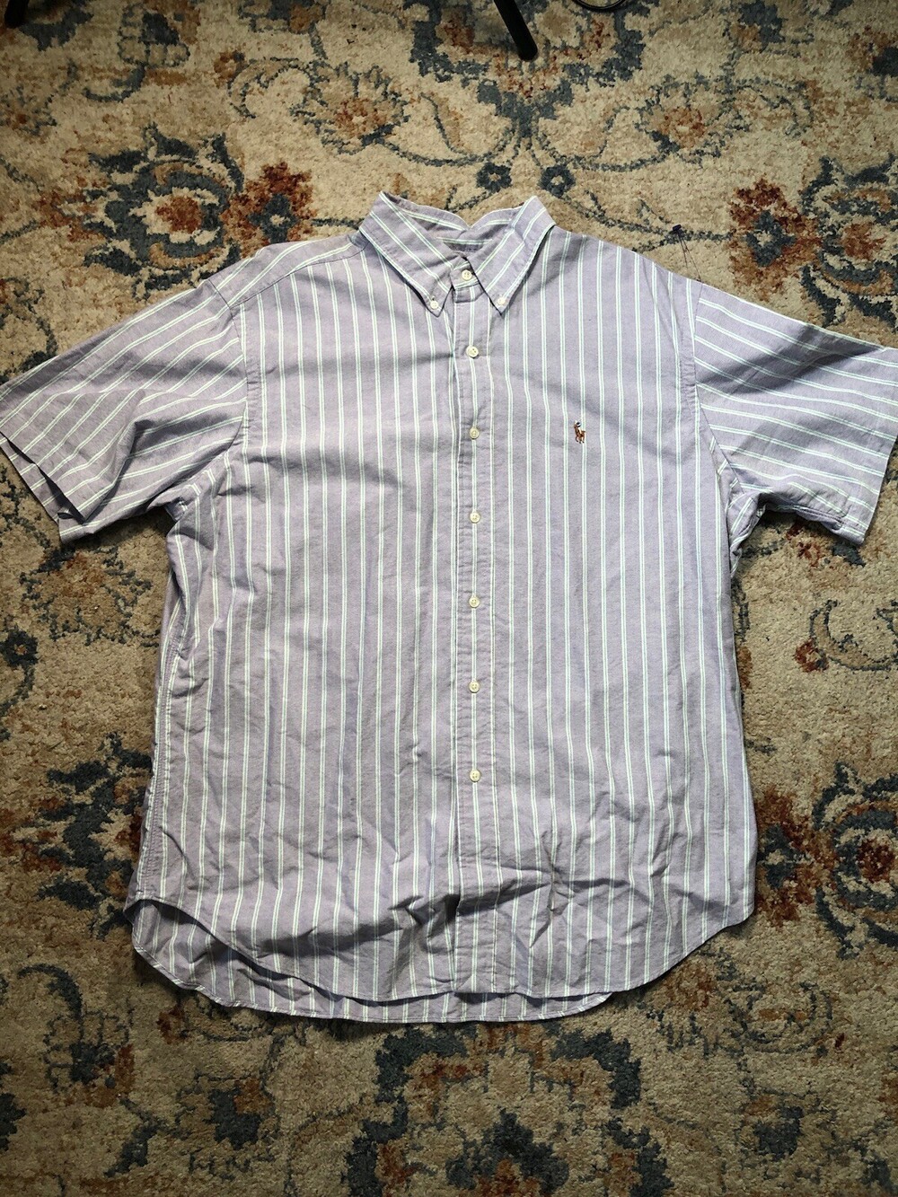 Vtg Polo Ralph Lauren Shirt Mens XL Classic Fit Purple Striped Flesh Pony